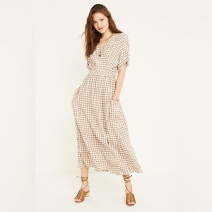 SOLD Urban Outfitters Taupe Check Wrap Dress Midi Sz S